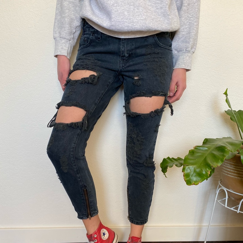 One Teaspoon Freebirds Distressed Black Jeans